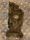 12  Chinese Hard Wood Carved Happy Laughing Buddha With Fine Details  Good Cond 