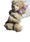 Vintage 1997 Mcbaby Kids Ii Plush Tan Musical Bear Crib Pull W Purple Bow Rattle