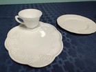 Colony Harvest White Milk Glass 14 Pc Luncheon tea Set Plates Cups Cream   Sugar