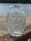 Vtg Bohemian Czech Queen Lace Cut Crystal Vase     Heavy Hobstar   Starburst