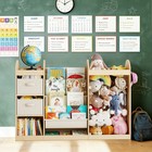Wood Kids Toy Storage Organizer W 4tier Bookshelf mirror 2 Bins Nursery Playroom