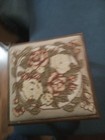 Vintage  Floral Needlepoint Foot Stool Wooden Frame Curved Legs