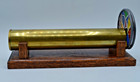 Vintage Handmade Brass Kaleidoscope W stained Glass Wheel With Oak Wooden Stand