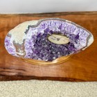 Natural Amethyst Geode Desk Clock Purple Crystal Cluster On Wood Base Quartz