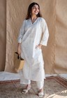 Indian Designer Cotton White Kurti Women Bollywood Top Tunic Kurta Pant Set