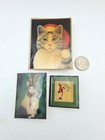Vintage Handmade Brooch Pin Lot 3 Cat Christmas Folk Art Decoupage