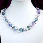 Iris Glass Necklace 22inch Multicolor Glass Czech Vintage Beads Art Deco Style