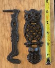 Vintage Ornate Cast Iron Wall Mount Owl Swivel Hook Holder