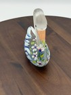 Fenton Glass One-of-a-kind Satin Clear Swan W  Florals Hp By M  Caplinger