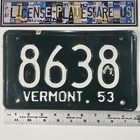 1953 Vermont License Plate      Original Vintage Four Digit Vt Tag 8638