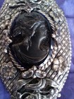 Vintage Antique Art Nouveau Victorian Mourning Cameo Large Fur Scarf Collar Clip