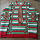 Jolly Sweaters Men Large  42-44  Ugly Christmas Sweater Red Green Buttons  Tie