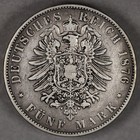 1876 E Saxony Germany Silver 5 Mark