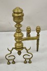 Antique Federal Style Turned Brass   Cast Iron Fireplace Andirons - A Pair