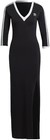 Adidas Originals Maxi Dress V-neck Striped Logo Side Slit Black White Xs