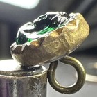 Antique Victorian Emerald Green Glass Jewel Button     Brass Shank     C1880 