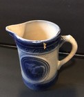 Antique Blue And White Salt Glazed Stoneware Grazing Cows Pitcher 8   