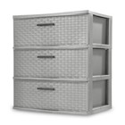 3 Drawer Wide Weave Tower Rectangle Storage Organizer Bins Box Freestanding New