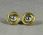 Vintage Mexico Sterling Silver Mixed Metal Swirl Dome Stud Earrings Tv-159 925