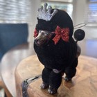 Pier 1 Black Flocked Poodle Christmas Ornament Glitter Crown Red Bows Resin