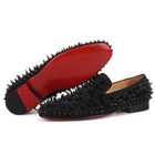 Men Ferucci Black Spikes  Slippers Loafers Flat With Black Crystal Gz Rivet Prom