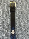 Holderness   Bourne Men   s Leather Belt Size 32 Geometric Pattern Blue white