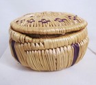 Vintage African Covered Round Basket Container Purple   Natural Blonde 2  X 3 5 