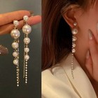 Fashion 925 Sliver Pearl Long Tassel Crystal Earrings Drop Dangle Women Jewelry
