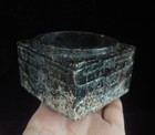 Very Rare Old Chinese Hand Carving Ancient Face Dark Brown Jade Square Pendant