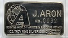 J  Aron Rare 1 Oz 999 Fine Silver Bar Swiss Troy Ounce Vintage Hunt Brothers Era