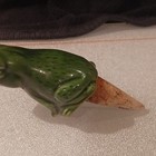 Green Glazed Porcelain Frog Figurine W  Open Mouth Ceramic Statue Decor