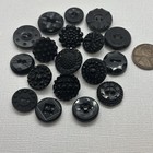 18 Antique Victorian Black Glass Button Lot Picture Carved Faceted Box Shank