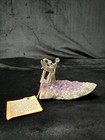 Vintage Pewter Wizard Figure W  Staff  Orb   Dragon On Amethyst Crystal Geode