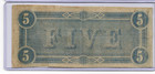 1864 Confederate  5 Note T-69 Civil War Currency Richmond Capitol Blue Cn1185