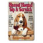 Basset Hound Wine Bar Sign Funny Sip   Scratch Metal Tin Home Dog Wall Art
