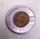 1974 Merchants Co-operative Bank Boston Encased Coin Good Luck Token Nice Penny