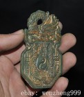 3 2 old China Ancient Dynasty Bronze Fengshui Dragon Text Token Pendant Statue