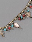 Beachy Boho Bronze Tone Blue Red Pearl Charm Tribal Anklet Ankle Bracelet 10 