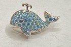 Swarovski Silver Tone Blue Ab Crystal Whale Motif Pin Brooch Figural 1 Inch