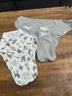 Baby 0-3 Months Cotton Swaddle Wrap Wearable Blanket 2pc Lot Grey Jungle Animals