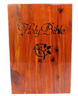 Vintage Cedar Holy Bible Box - Wooden Hinged Storage Case Red Velvet Lined Wood