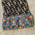 Vintage Boho Embroidered Scarf Shawl Fringe Metallic Paisley Festival Gypsy