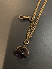 Antique Gold Filled Ornate Watch Fob With Amethyst Glass Stone   Chain