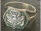 Wow  83 years  Rare Vintage Girl Scout Ring Sterling Silver Green Enamel 6 Sided