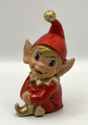 Vintage Pixie Elf Jester Ceramic Christmas Figurine Arms Around Knees 3 5  Tall