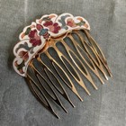 Pair Of Vintage Cloisonne Butterfly Enamel Hair Combs Gold Tone