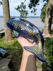 Handmade 12  Koi Fish Statue In Beautiful Blues