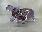 Gorgeous Purple Amethyst Art Glass Hippo Hippopotamus Open Mouth Tusks 5 l Vtg