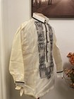 Barong Tagalog Men S Beige Organza Embroidery Accent Double Lining 
