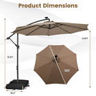 Patio 10  Hanging Offset Umbrella 32 Led Lights Sand Bag Outdoor Cross Base